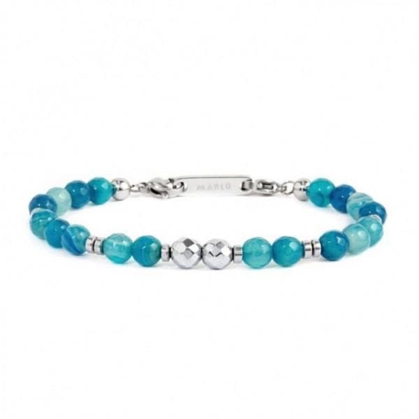 Marlu BRACCIALE SFERE AGATA AZZURRA ACCIAIO