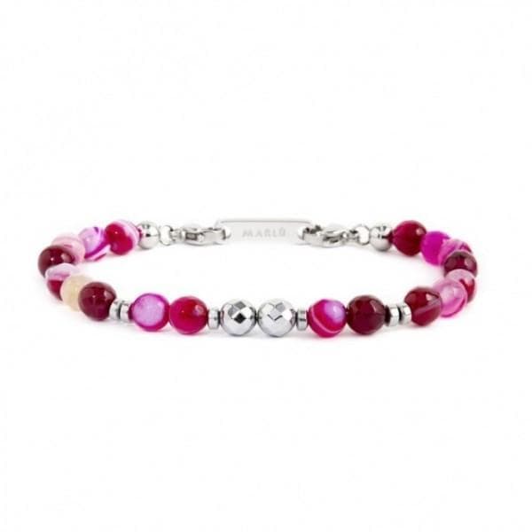 Marlu BRACCIALE SFERE AGATA FUCSIA ACCIAIO
