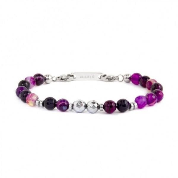 Marlu BRACCIALE SFERE AGATA VIOLA ACCIAIO in Bracciali Alba Gioielli - Casoria, commercioVirtuoso.it
