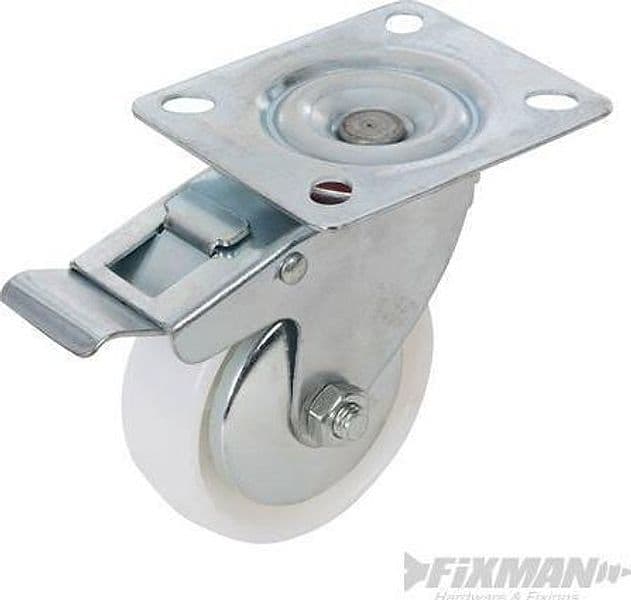 Rotelle girevoli in polipropilene anti traccia con freni da 50mm a 125mm – 75mm - 70kg – Fixman