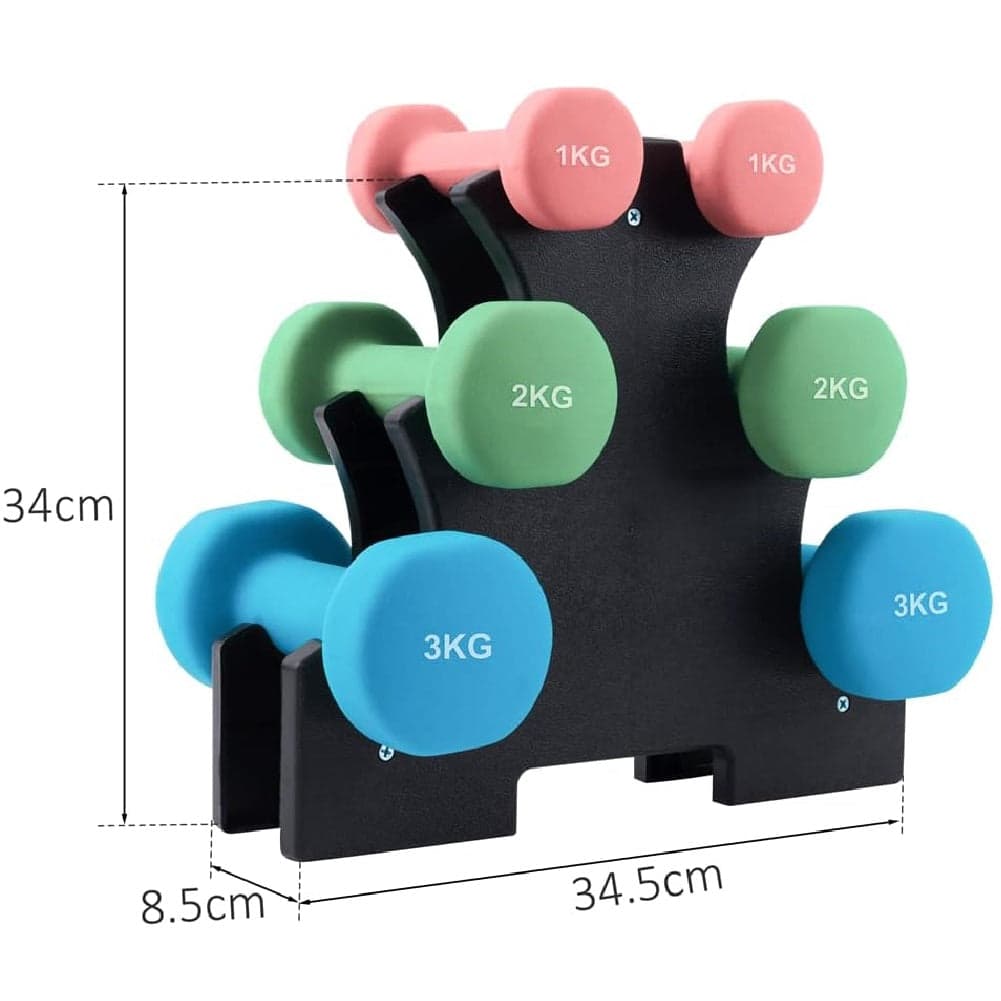 Set Manubri Palestra 6 Pesi Fitness 1kg 2kg 3kg con Supporto Stand Antirumore in Manubri Danyx - Casoria, commercioVirtuoso.it
