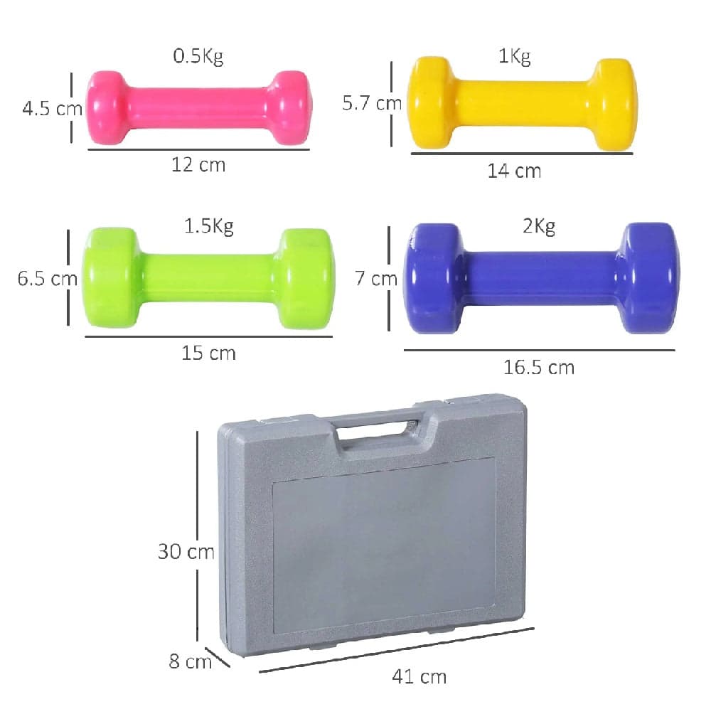 Set Manubri Palestra 8 Pesi Fitness con Valigetta 0.5kg 1kg 1.5kg 2Kg colorati in Manubri Danyx - Casoria, commercioVirtuoso.it