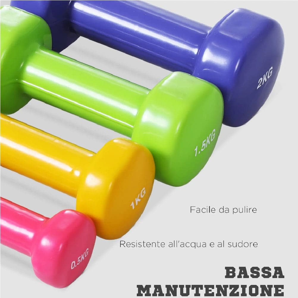 Set Manubri Palestra 8 Pesi Fitness con Valigetta 0.5kg 1kg 1.5kg 2Kg colorati in Manubri Danyx - Casoria, commercioVirtuoso.it
