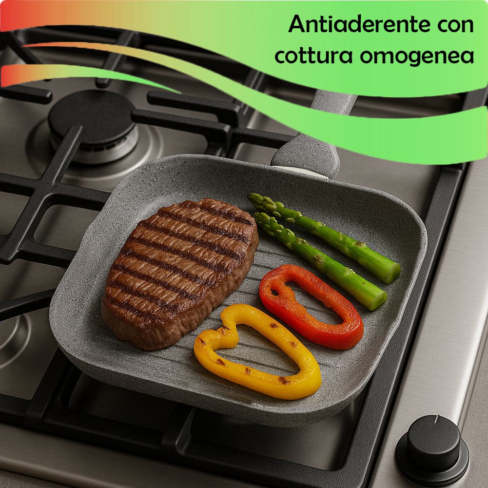 Set Padella 32cm e Bistecchiera 24x24cm Rivestimento Antiaderente Effetto Pietra in Padelle grill Esplodia - Napoli, commercioVirtuoso.it