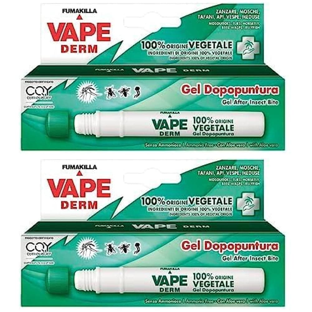 2 x Vape Derm Penna Gel Dopopuntura Zanzare Ingredienti Vegetali Lenitivo 1x10ml