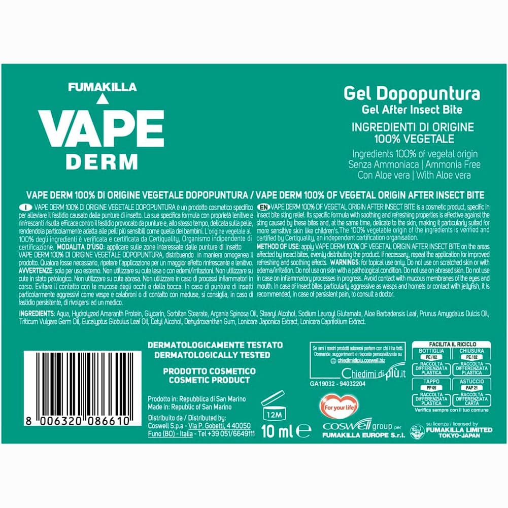 2 x Vape Derm Penna Gel Dopopuntura Zanzare Ingredienti Vegetali Lenitivo 1x10ml in Idratanti Esplodia - Napoli, commercioVirtuoso.it
