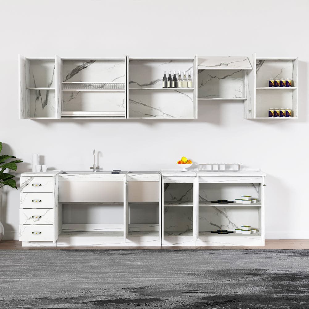 Mobile Base Cucina Componibile Minimal Bianco Effetto Marmo 1 Anta e 2 Scomparti in Moduli componibili Esplodia - Napoli, commercioVirtuoso.it