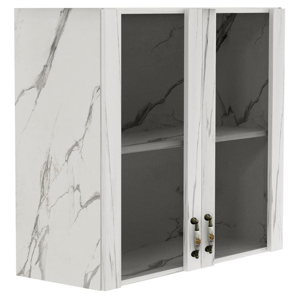 Pensile da Cucina Armadio Sospeso con Vetro da Parete Bianco Effetto Marmo in Mobili a muro Esplodia - Napoli, commercioVirtuoso.it