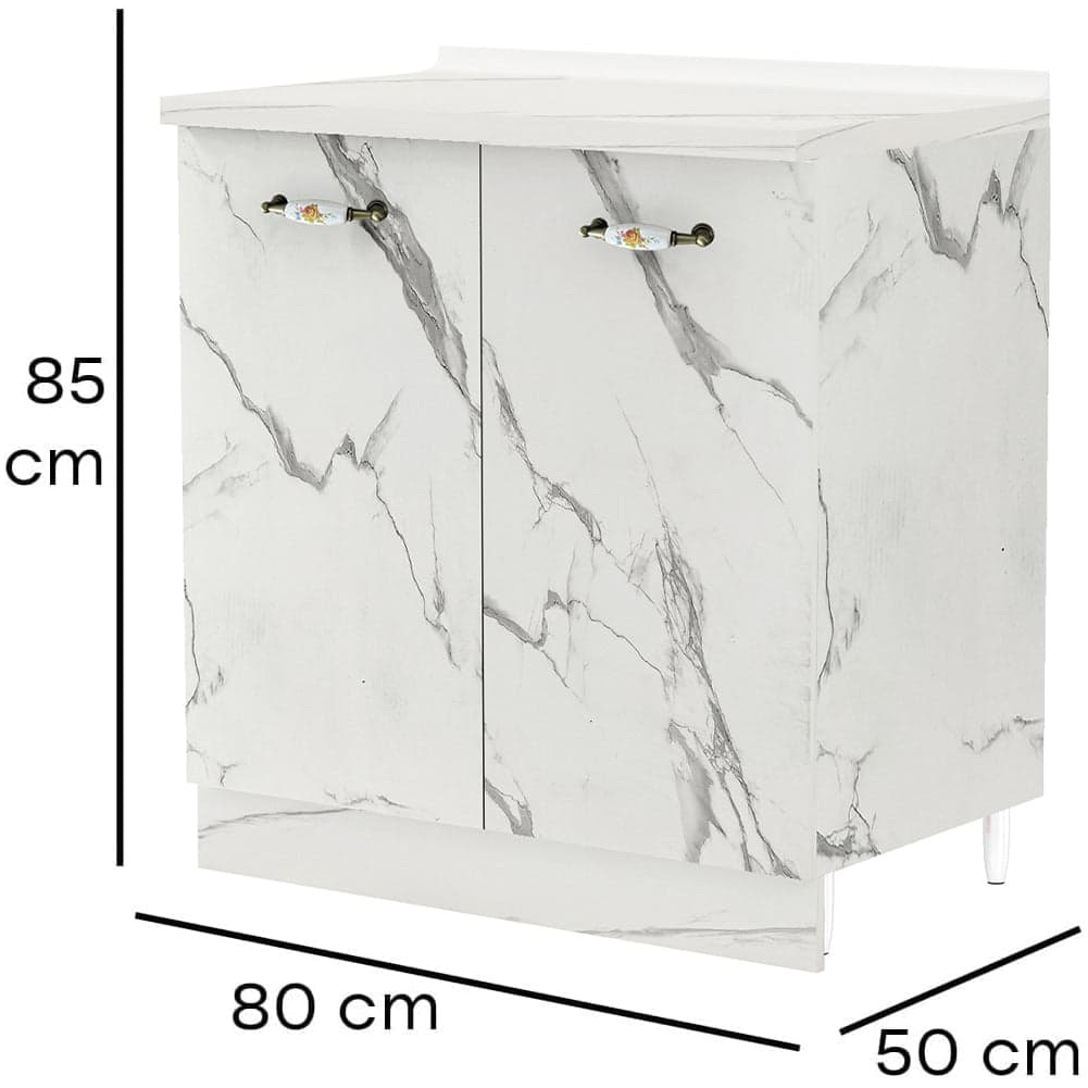 Mobile Base Cucina Componibile in Legno Bianco Effetto Marmo 2 Ante 2 Scomparti in Moduli componibili Esplodia - Napoli, commercioVirtuoso.it