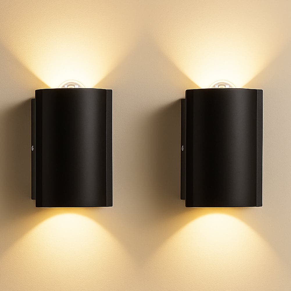Set 2 Applique da Muro 2 Led Lampada a Parete Nero Luce Bianco Caldo 4x6.5x4cm