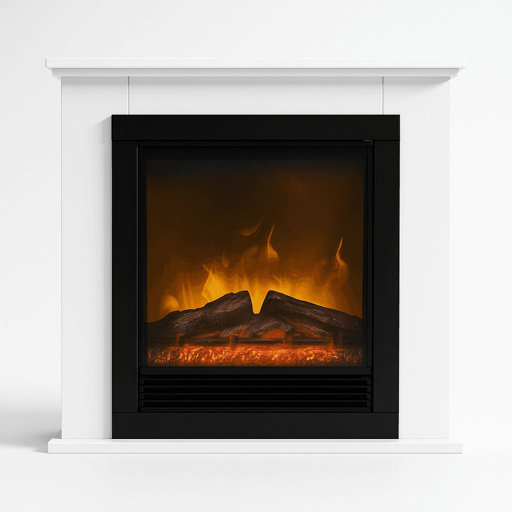 Camino Elettrico da Terra 1800W con Led Effetto Fuoco e Cornice Bianca