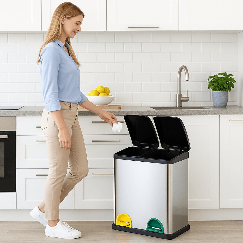 Pattumiera Raccolta Differenziata Acciaio 30LT 2 Scomparti con Pedale Silver Nero in Pattumiere da cucina Danyx - Casoria, commercioVirtuoso.it