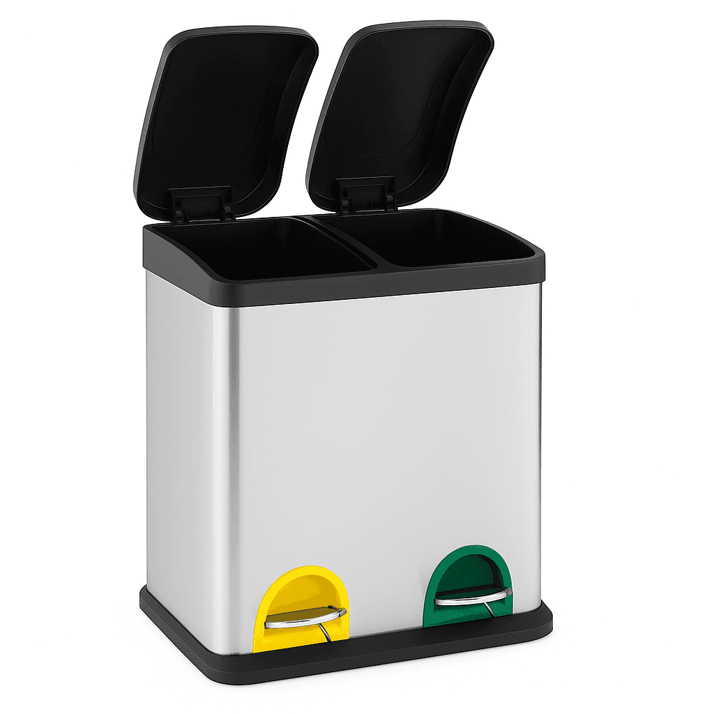 Pattumiera Raccolta Differenziata Acciaio 30LT 2 Scomparti con Pedale Silver Nero in Pattumiere da cucina Danyx - Casoria, commercioVirtuoso.it