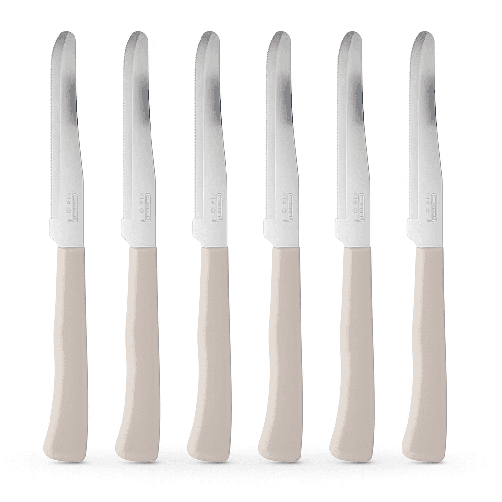 Coltelli da Tavola 24pz Manico in Polipropilene Doppia Affilatura 22cm Tortora