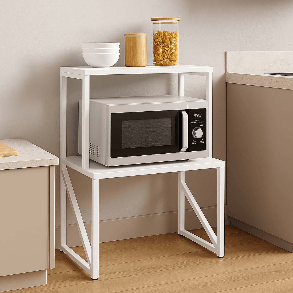 Scaffale Cucina Porta Microonde con 2 Ripiani Metallo e Legno 69x37x54cm Moderno Bianco