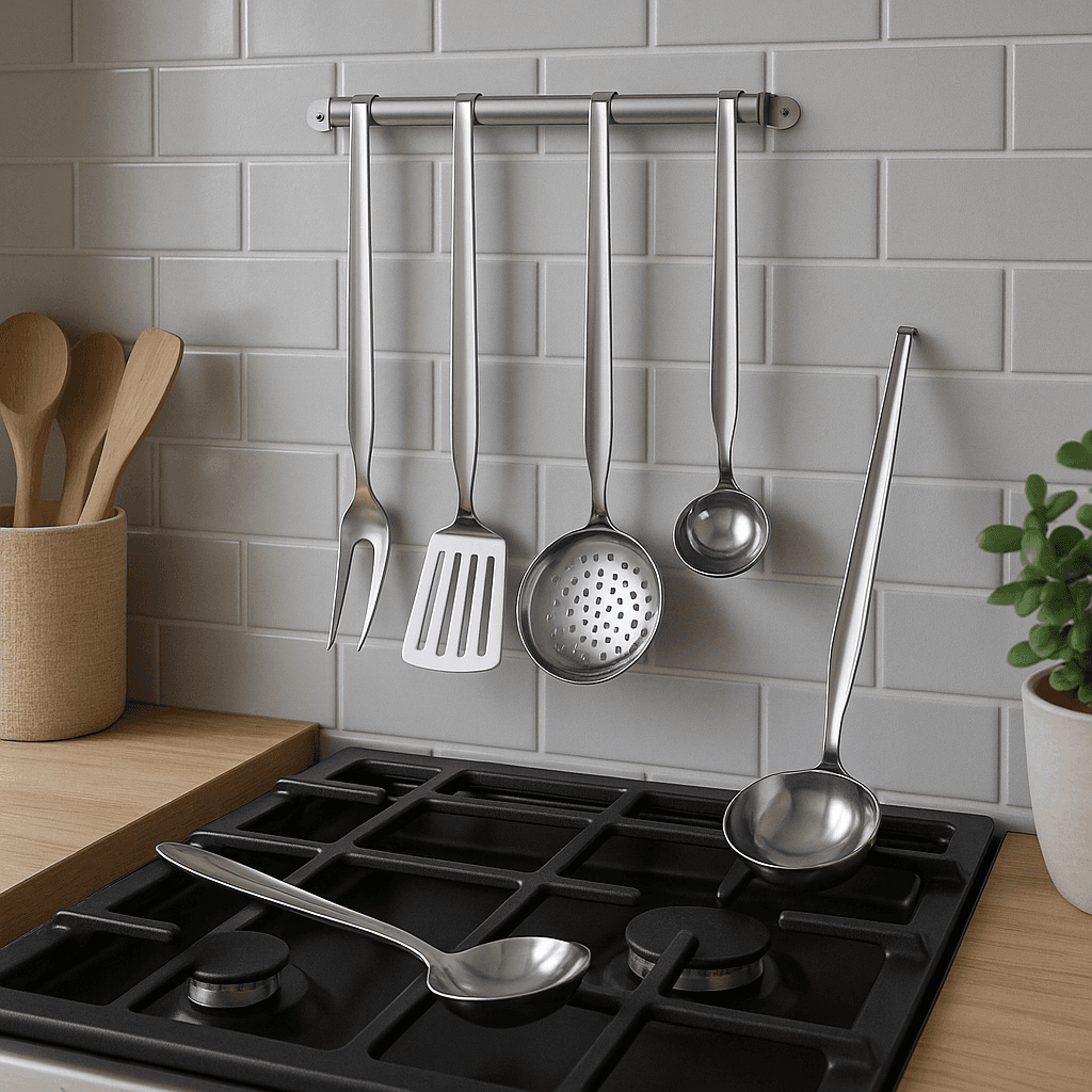 Set Mestoli Cucina Acciaio Inox 6 Pezzi con Barra da Parete – Made in Italy – Lavabili in Lavastoviglie in Palette forate Danyx - Casoria, commercioVirtuoso.it