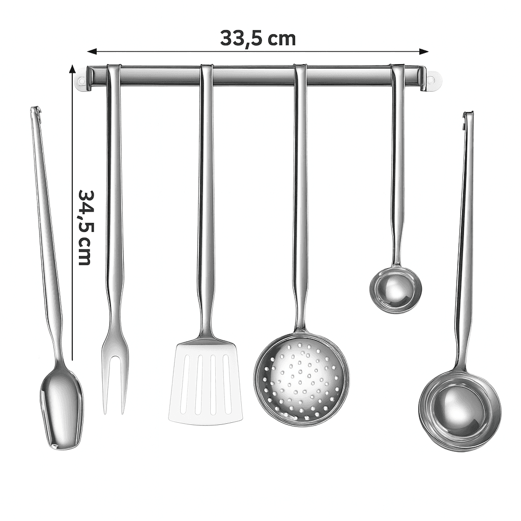 Set Mestoli Cucina Acciaio Inox 6 Pezzi con Barra da Parete – Made in Italy – Lavabili in Lavastoviglie in Palette forate Danyx - Casoria, commercioVirtuoso.it