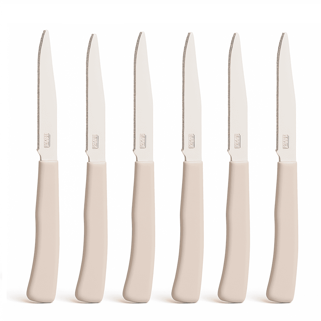 Coltelli Bistecca 24pz Manico in Polipropilene Doppia Affilatura 22cm Tortora