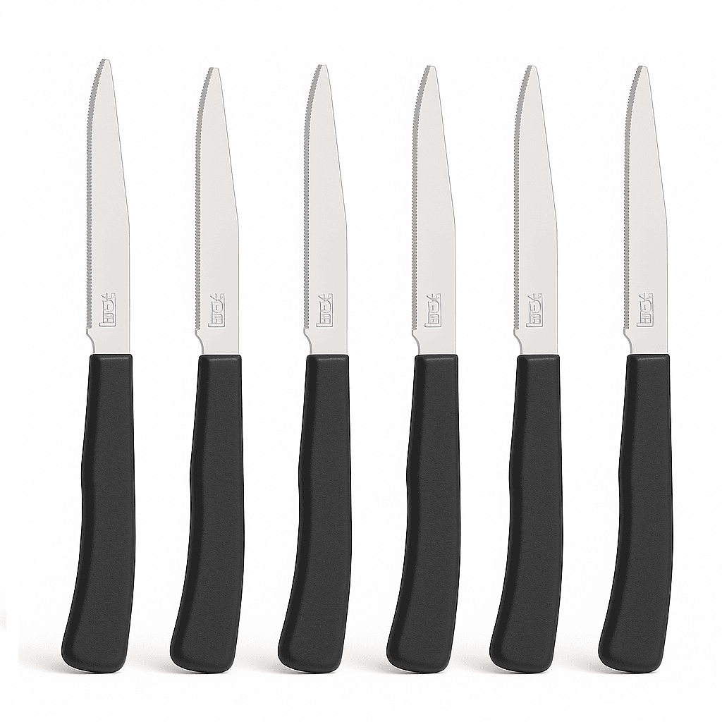 Coltelli Bistecca 24pz Manico in Polipropilene Doppia Affilatura 22cm Nero