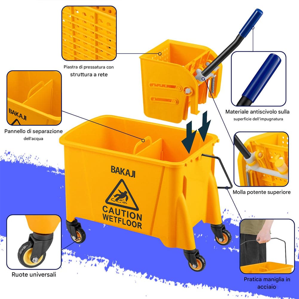 Carrello Pulizie Professionale Secchio Lavapavimenti 20 Lt per Mocio con Ruote in Carrelli per casalinghi Esplodia - Napoli, commercioVirtuoso.it