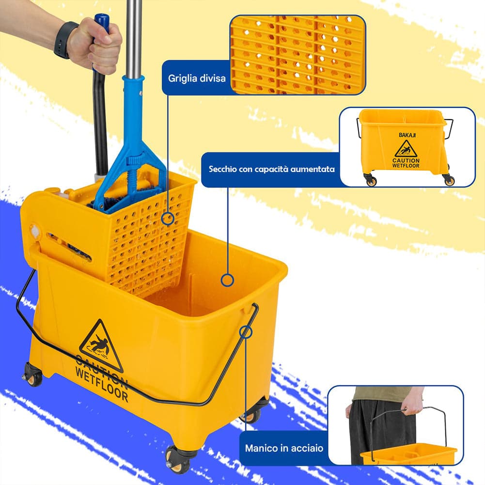 Carrello Pulizie Professionale Secchio Lavapavimenti 20 Lt per Mocio con Ruote in Carrelli per casalinghi Esplodia - Napoli, commercioVirtuoso.it
