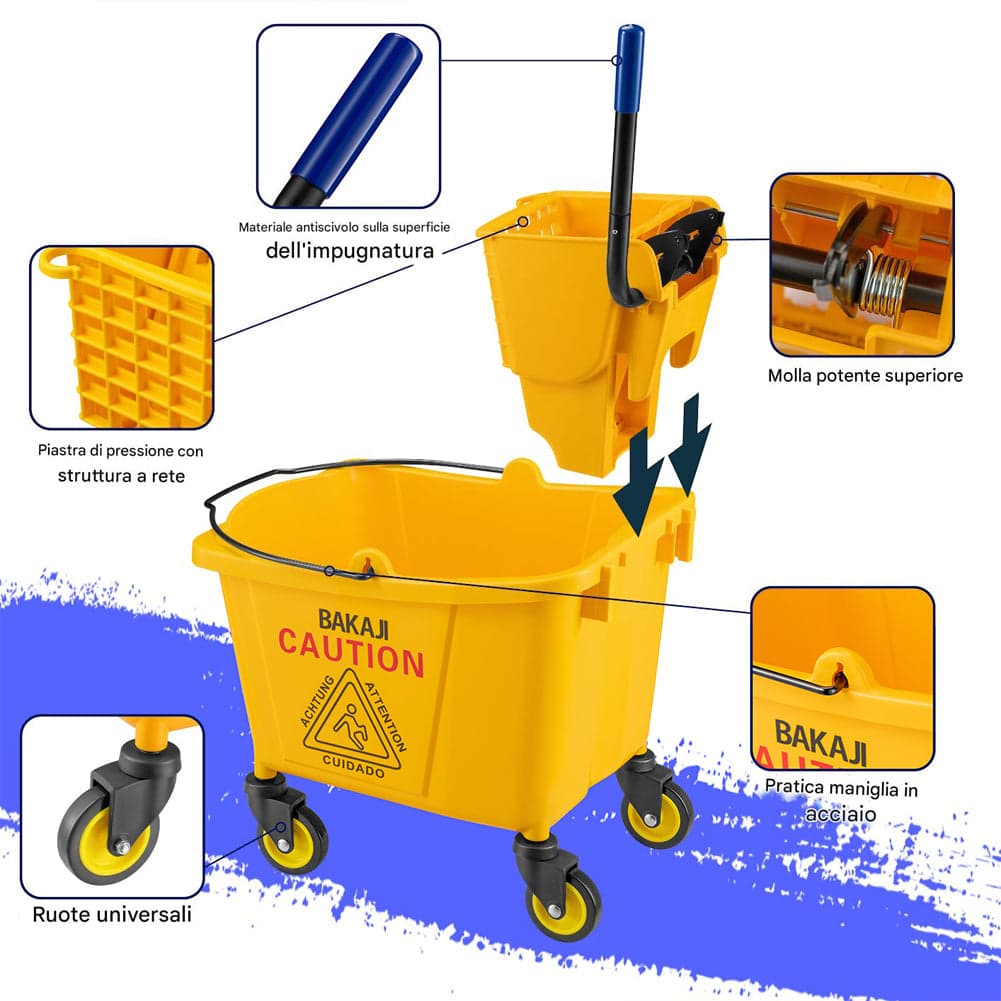 Carrello Pulizie Professionale Secchio Lavapavimenti 23 Lt per Mocio con Ruote in Carrelli per casalinghi Esplodia - Napoli, commercioVirtuoso.it