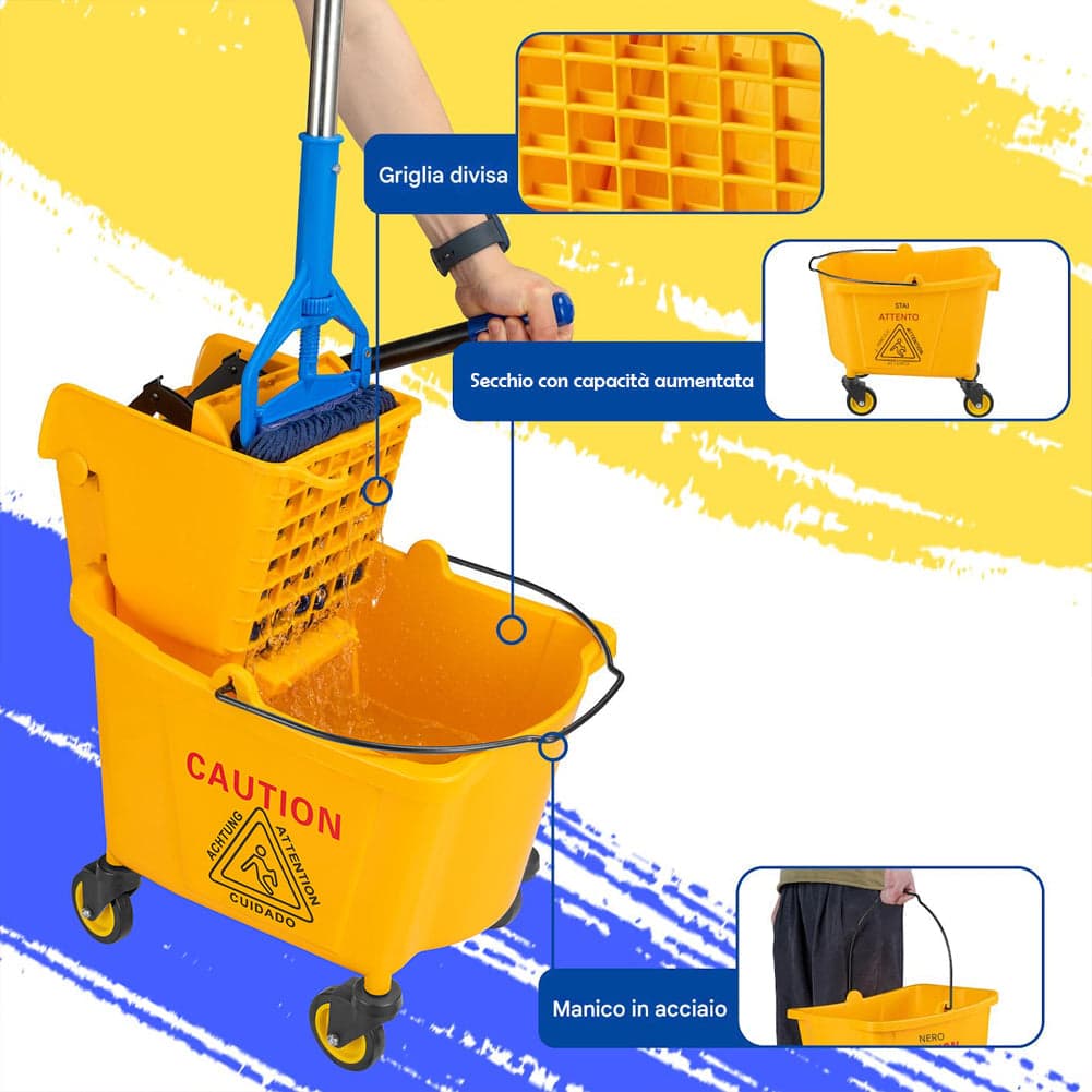 Carrello Pulizie Professionale Secchio Lavapavimenti 23 Lt per Mocio con Ruote in Carrelli per casalinghi Esplodia - Napoli, commercioVirtuoso.it