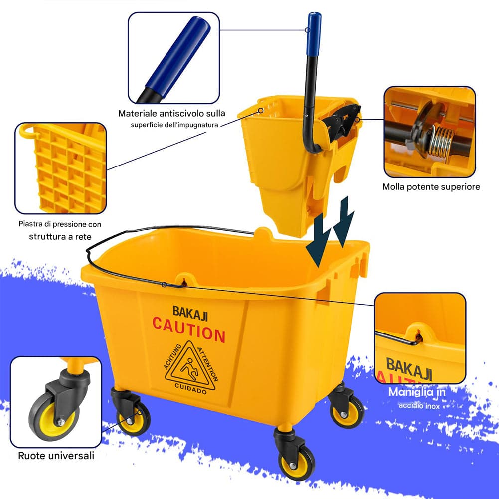Carrello Pulizie Professionale Secchio Lavapavimenti 33 Lt per Mocio con Ruote in Carrelli per casalinghi Esplodia - Napoli, commercioVirtuoso.it