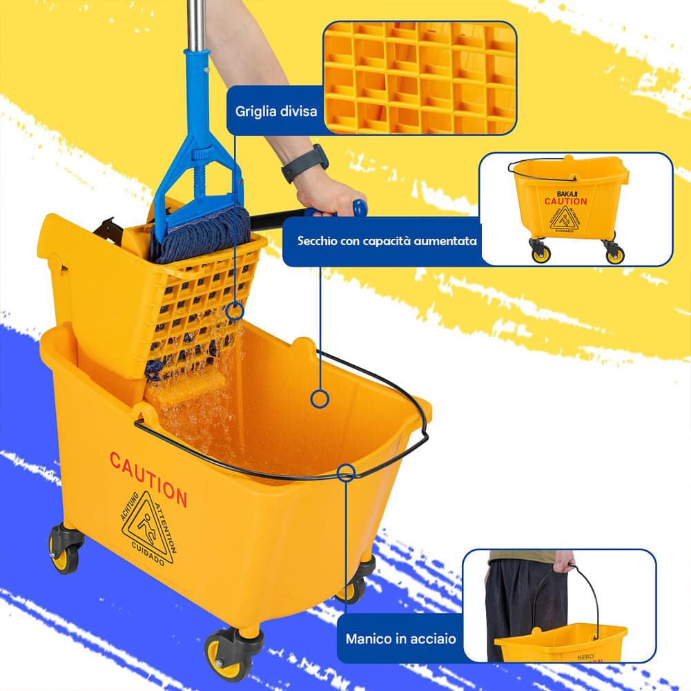 Carrello Pulizie Professionale Secchio Lavapavimenti 33 Lt per Mocio con Ruote in Carrelli per casalinghi Esplodia - Napoli, commercioVirtuoso.it