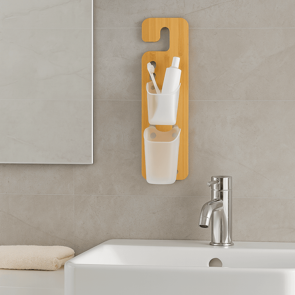 Mensola Porta Accessori da Bagno in Legno di Bambù e Abs 14x10 H 44 cm Moderno in Mensole Danyx - Casoria, commercioVirtuoso.it