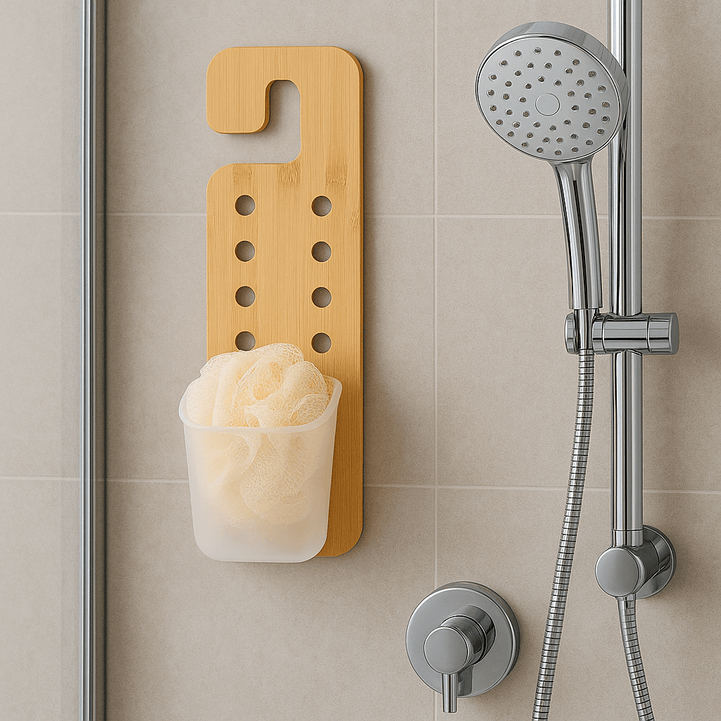 Mensola Porta Accessori da Bagno in Legno di Bambù e Abs 14x10 H 44 cm Moderno in Mensole Danyx - Casoria, commercioVirtuoso.it