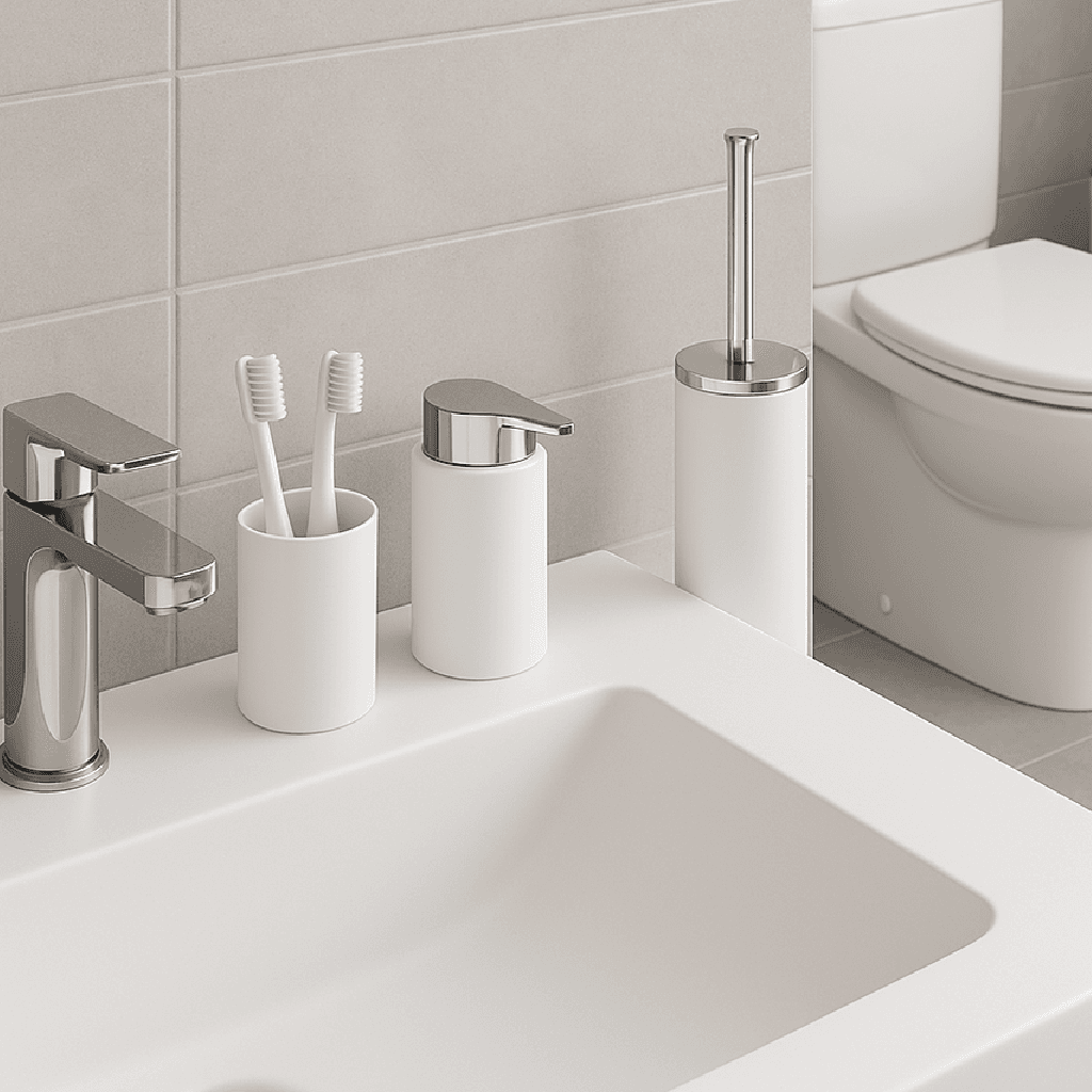 kit Accessori Bagno 3 pezzi Plastica Abs Bianco Silver Design Moderno Resistente in Set di accessori per il bagno Danyx - Casoria, commercioVirtuoso.it