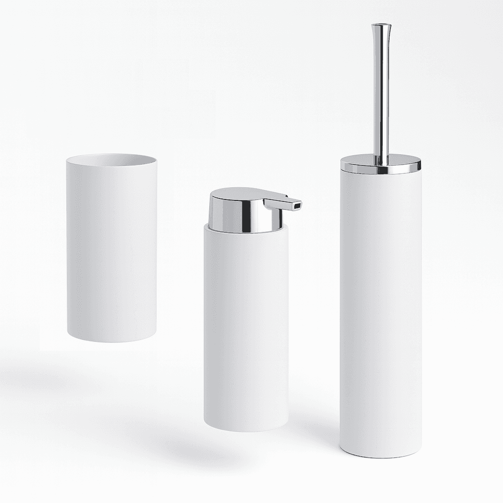 kit Accessori Bagno 3 pezzi Plastica Abs Bianco Silver Design Moderno Resistente in Set di accessori per il bagno Danyx - Casoria, commercioVirtuoso.it