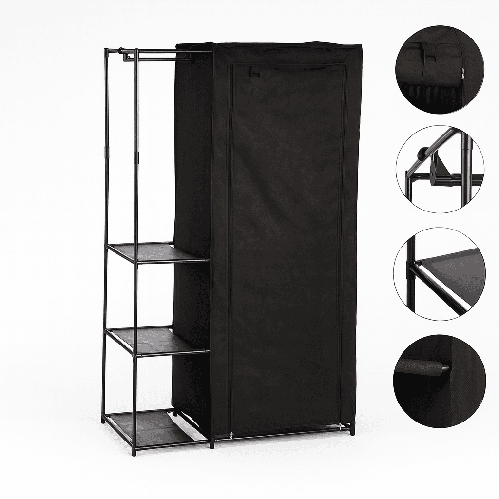 Armadio Doppio Salvaspazio Metallo e Tessuto TNT Appendiabiti 105x43x172cm Nero in Armadi pieghevoli Danyx - Casoria, commercioVirtuoso.it
