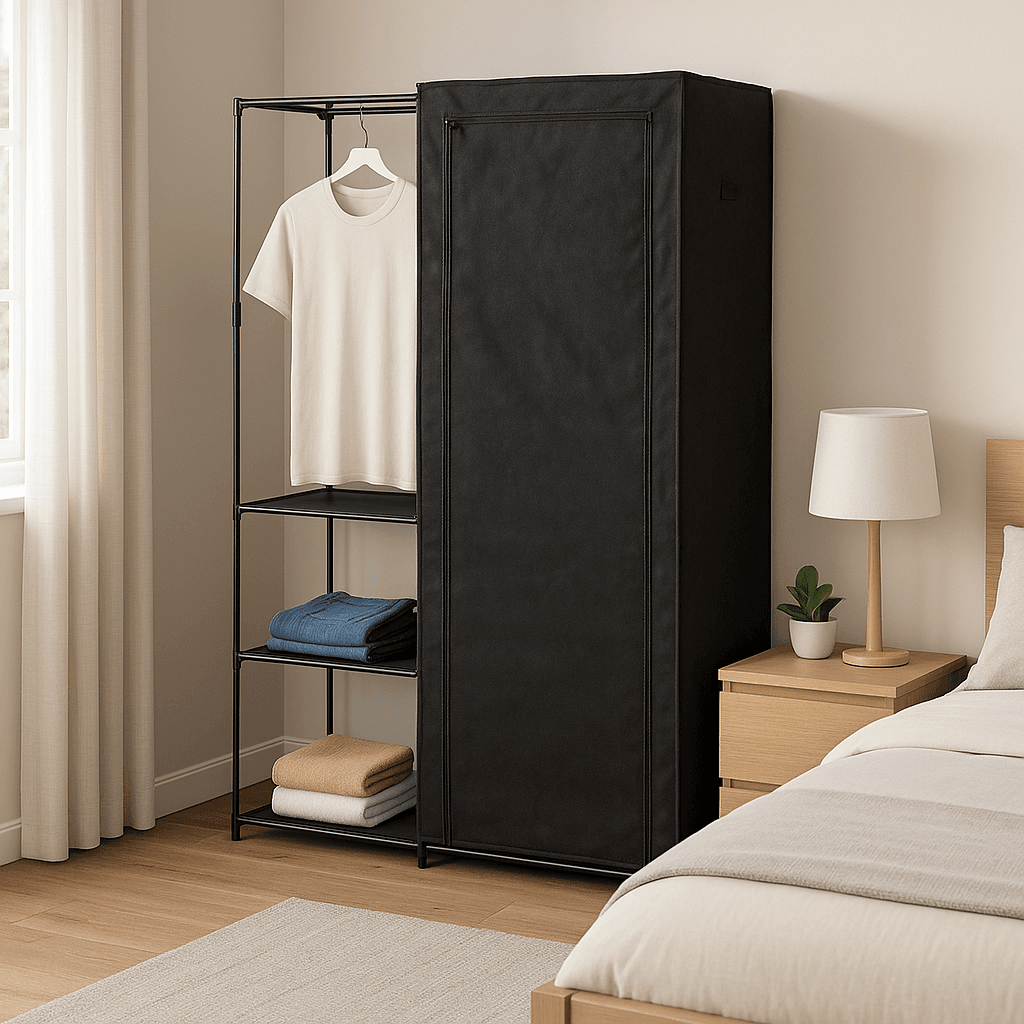 Armadio Doppio Salvaspazio Metallo e Tessuto TNT Appendiabiti 105x43x172cm Nero in Armadi pieghevoli Danyx - Casoria, commercioVirtuoso.it