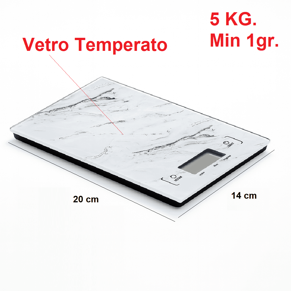 Bilancia Cucina Digitale Ultra sottile Vetro Effetto Marmo 5KG 20x14cm Bianco in Bilance Danyx - Casoria, commercioVirtuoso.it