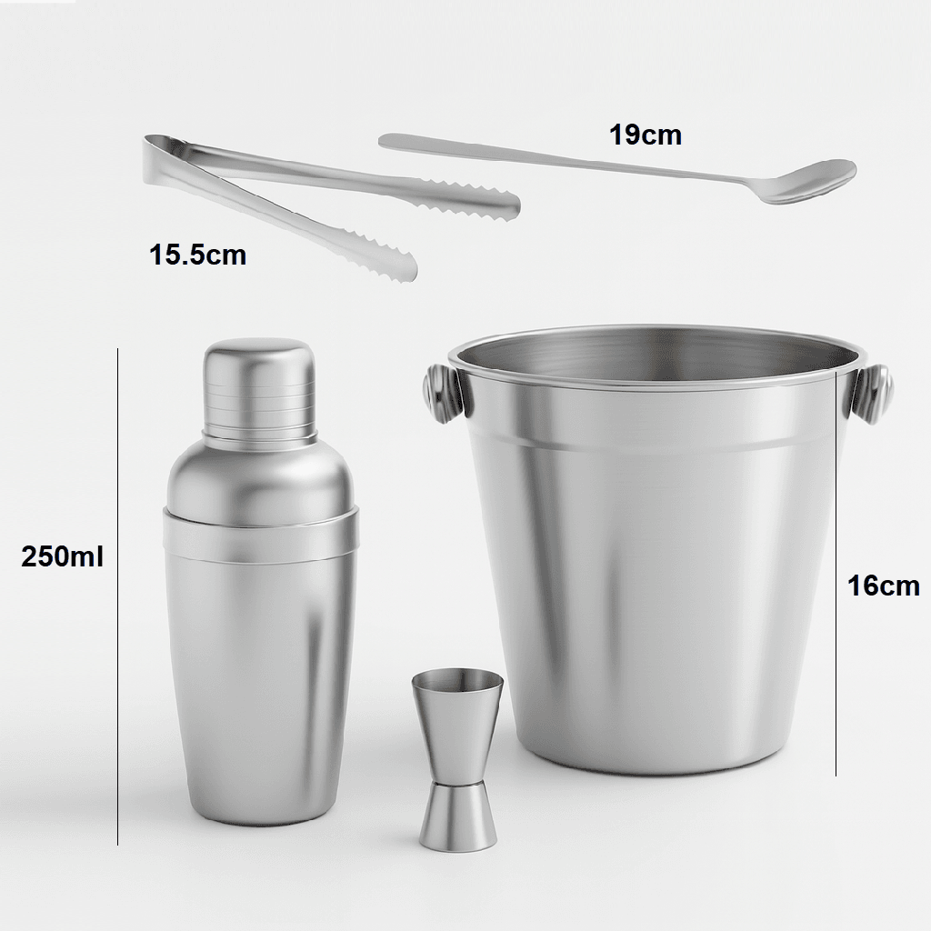 Set 5pz Preparazione Cocktail Secchiello Shaker e Accessori Acciaio Inox Kit Barman in Set di accessori da Cocktail Danyx - Casoria, commercioVirtuoso.it