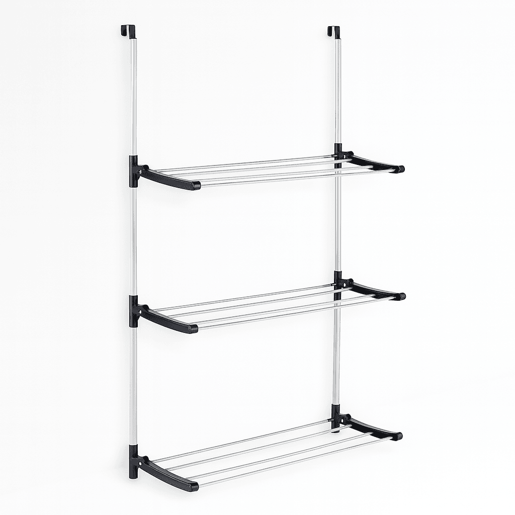 Stendino Pieghevole 3Piani in metallo Zincato e Plastica Stendino per Termosifone Dietro Porta Silver e Nero in Stendini Danyx - Casoria, commercioVirtuoso.it