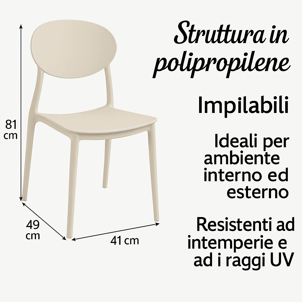 Sedia Kit 4pz in Polipropilene Schienale Sagomato Uso Interno ed Esterno Bianco in Sedie per tavolo da giardino Danyx - Casoria, commercioVirtuoso.it