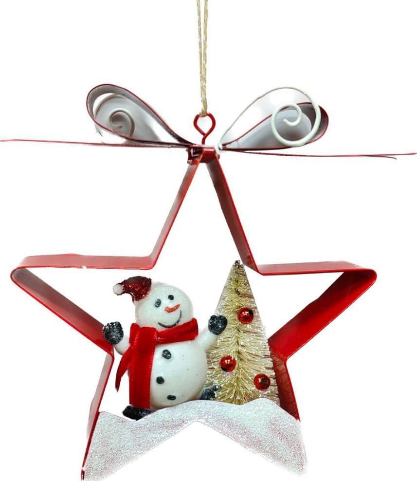 DECORAZIONE NATALIZIA ALBERO DI NATALE APPENDINO PUPAZZO DI NEVE STELLA 14.5CM