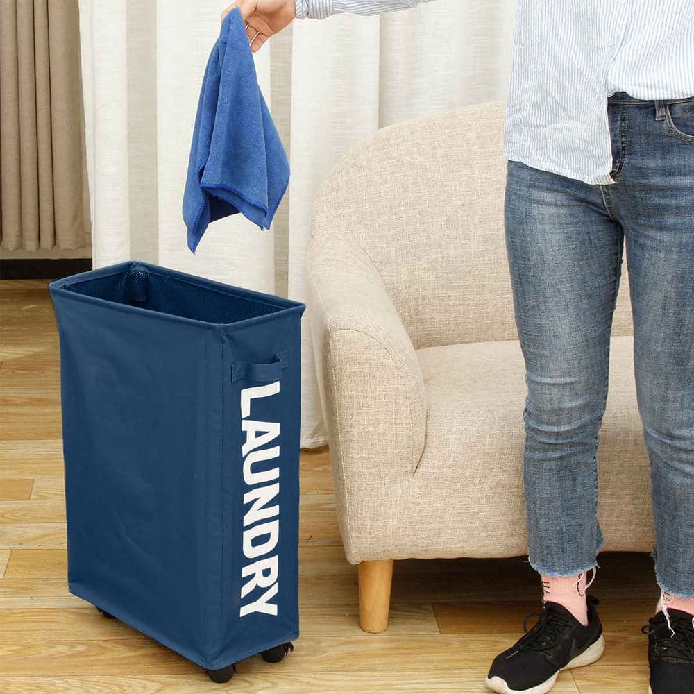 Cesto Biancheria Sporca Pieghevole in Tessuto Oxford Slim con Ruote e Coperchio Blu in Ceste per la biancheria Danyx - Casoria, commercioVirtuoso.it