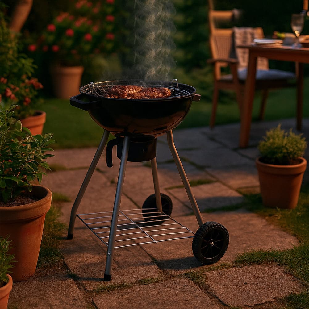 Barbecue a Carbone Rotondo con 2Ruote Valvola Cottura Ventilata Ø43 cm Nero in Barbecue a carbone Danyx - Casoria, commercioVirtuoso.it