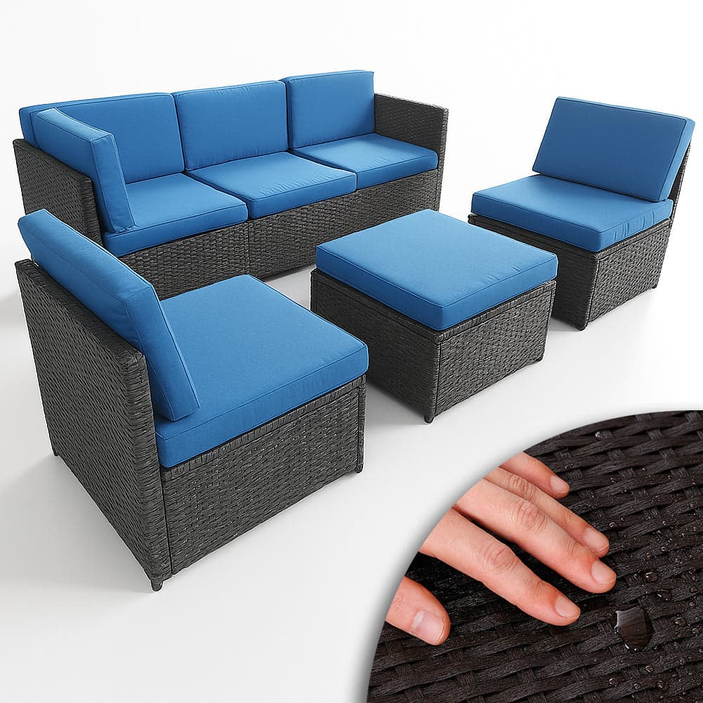 Set 4 Pezzi Salotto per Esterni Giardino in Polyrattan Anti UV con Cuscini Blu in Divanetti Esplodia - Napoli, commercioVirtuoso.it