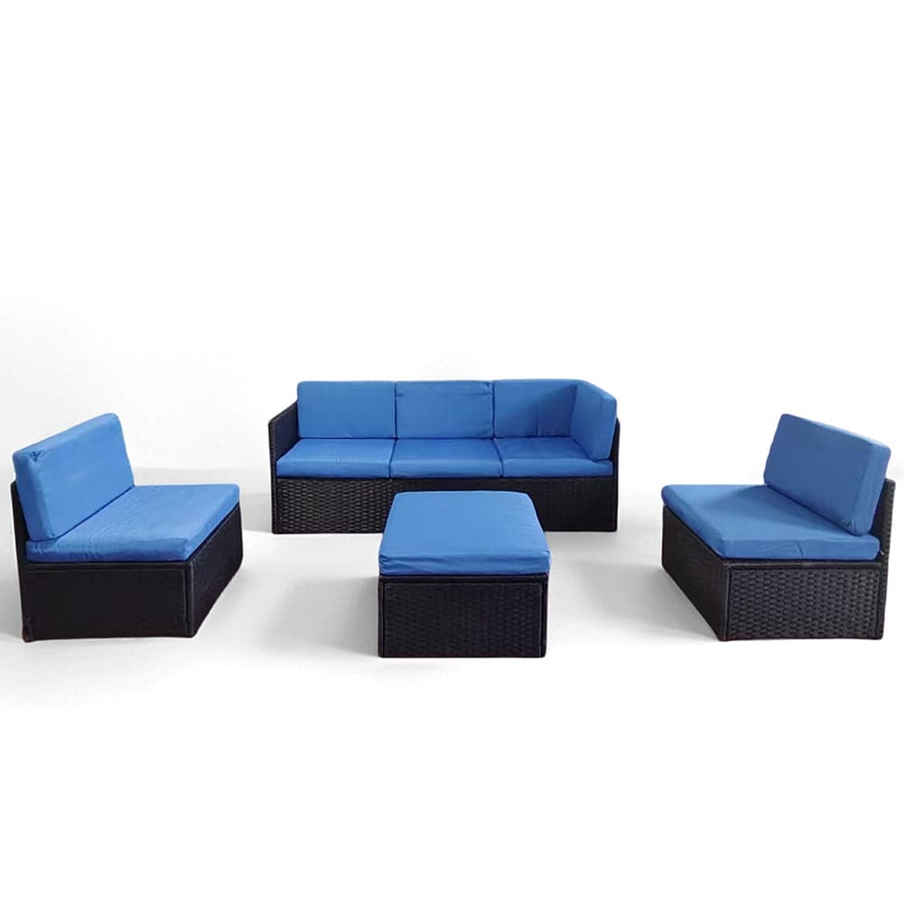 Set 4 Pezzi Salotto per Esterni Giardino in Polyrattan Anti UV con Cuscini Blu in Divanetti Esplodia - Napoli, commercioVirtuoso.it