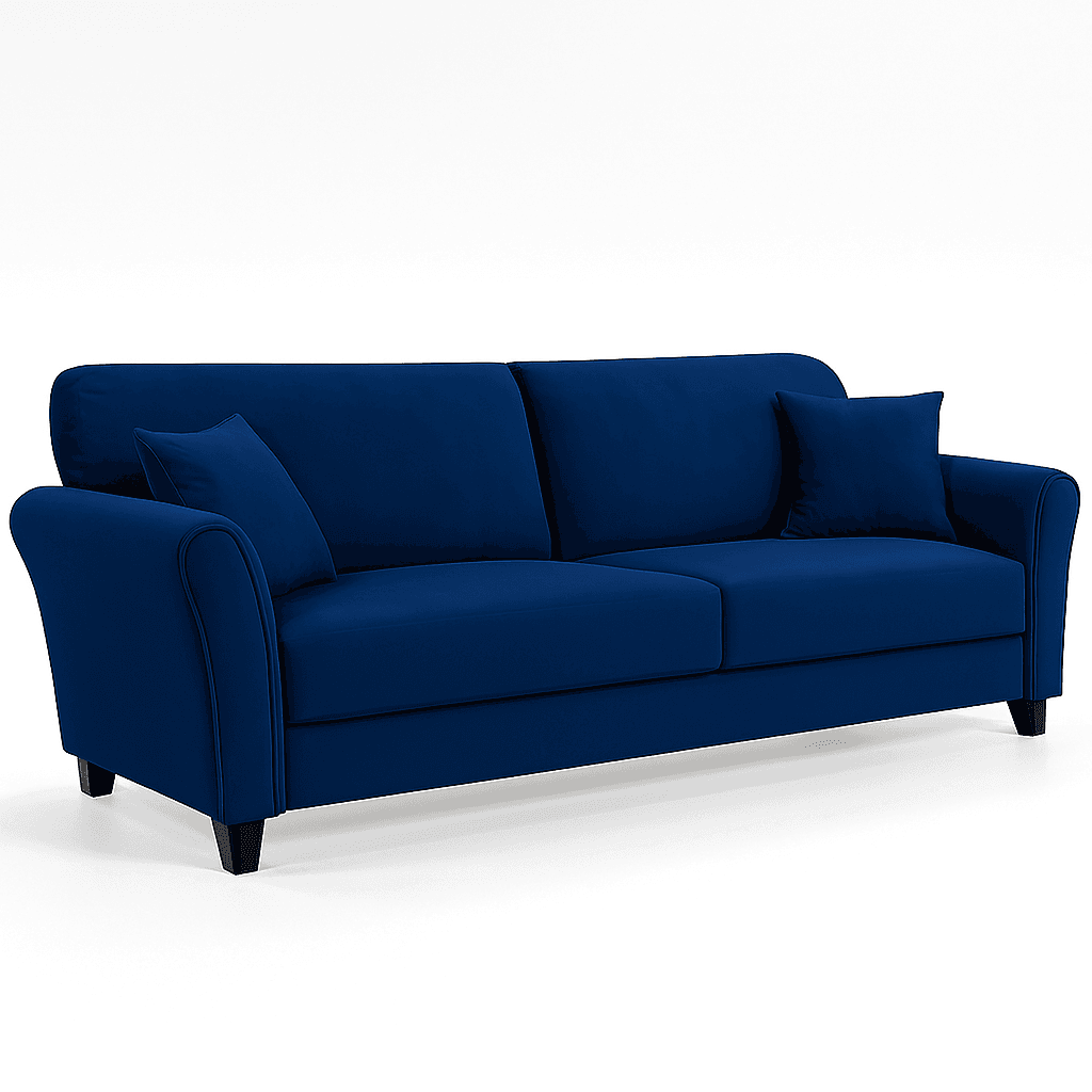 Divano 3Posti Velluto Imbottito Relax Design Moderno 212cm Struttura Legno Blu in Divani Danyx - Casoria, commercioVirtuoso.it