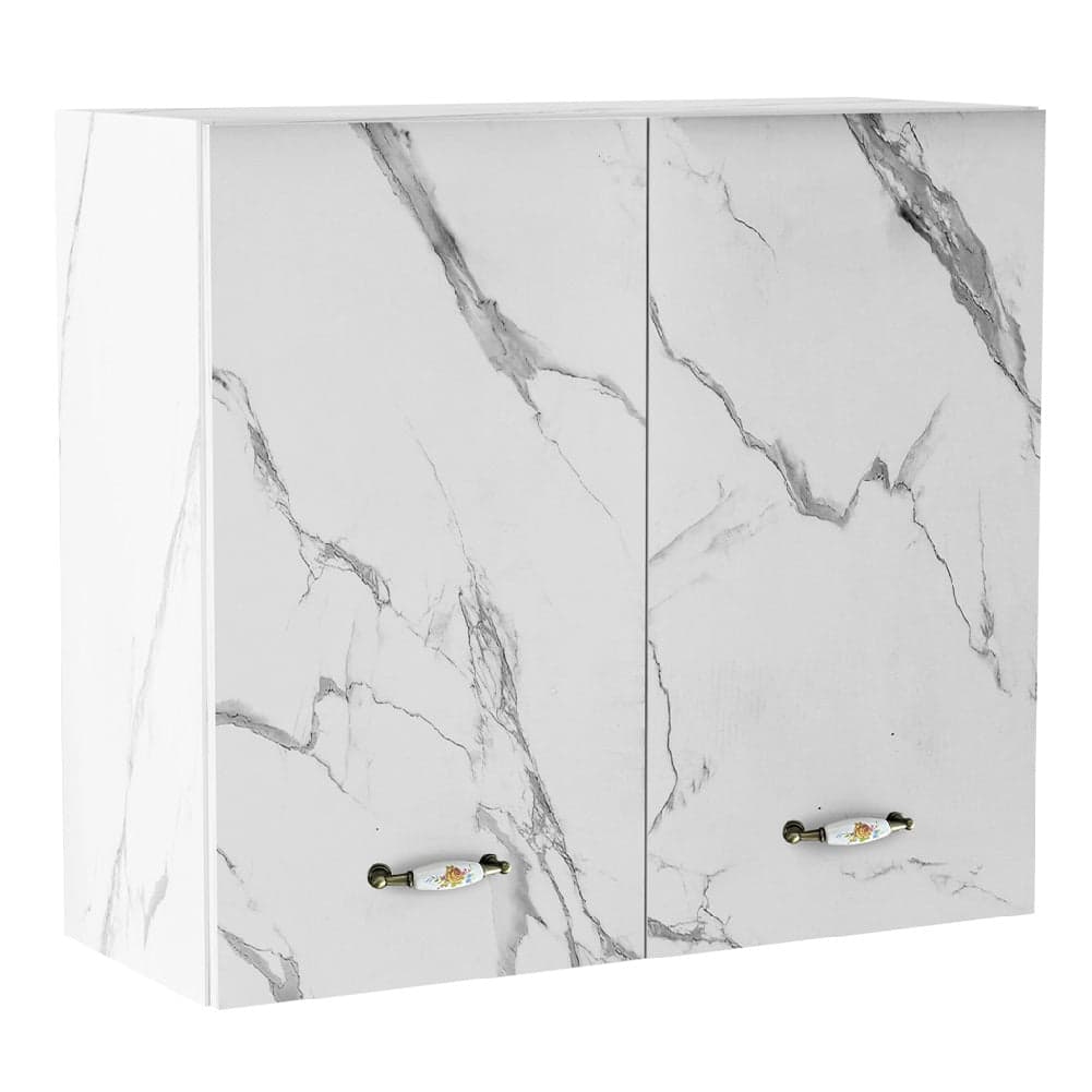 Pensile da Cucina Scolapiatti Sistema Raccogli Gocce Mobile Colore Bianco Marmo 80cm