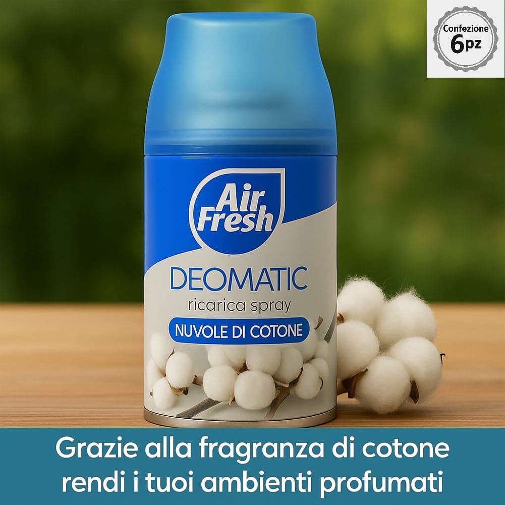 Air Fresh Deomatic Ricariche Profumatore Ambiente 6x250ml Spray Nuvola Cotone Antiodore in Spray profumati per la stanza Danyx - Casoria, commercioVirtuoso.it