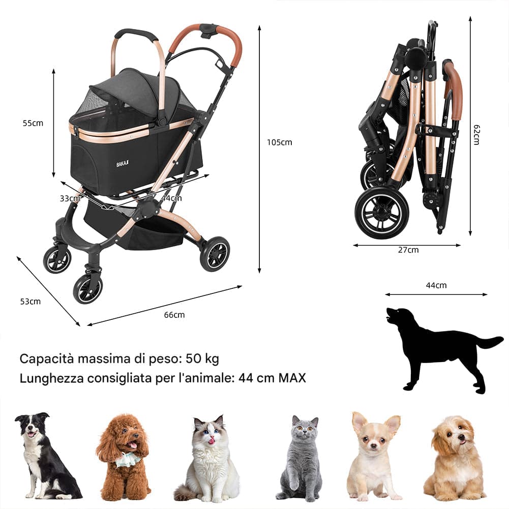Passeggino 2in1 per Animali Domestici Carrozzina Cani e Gatti Convertibile Nero in Passeggini Esplodia - Napoli, commercioVirtuoso.it