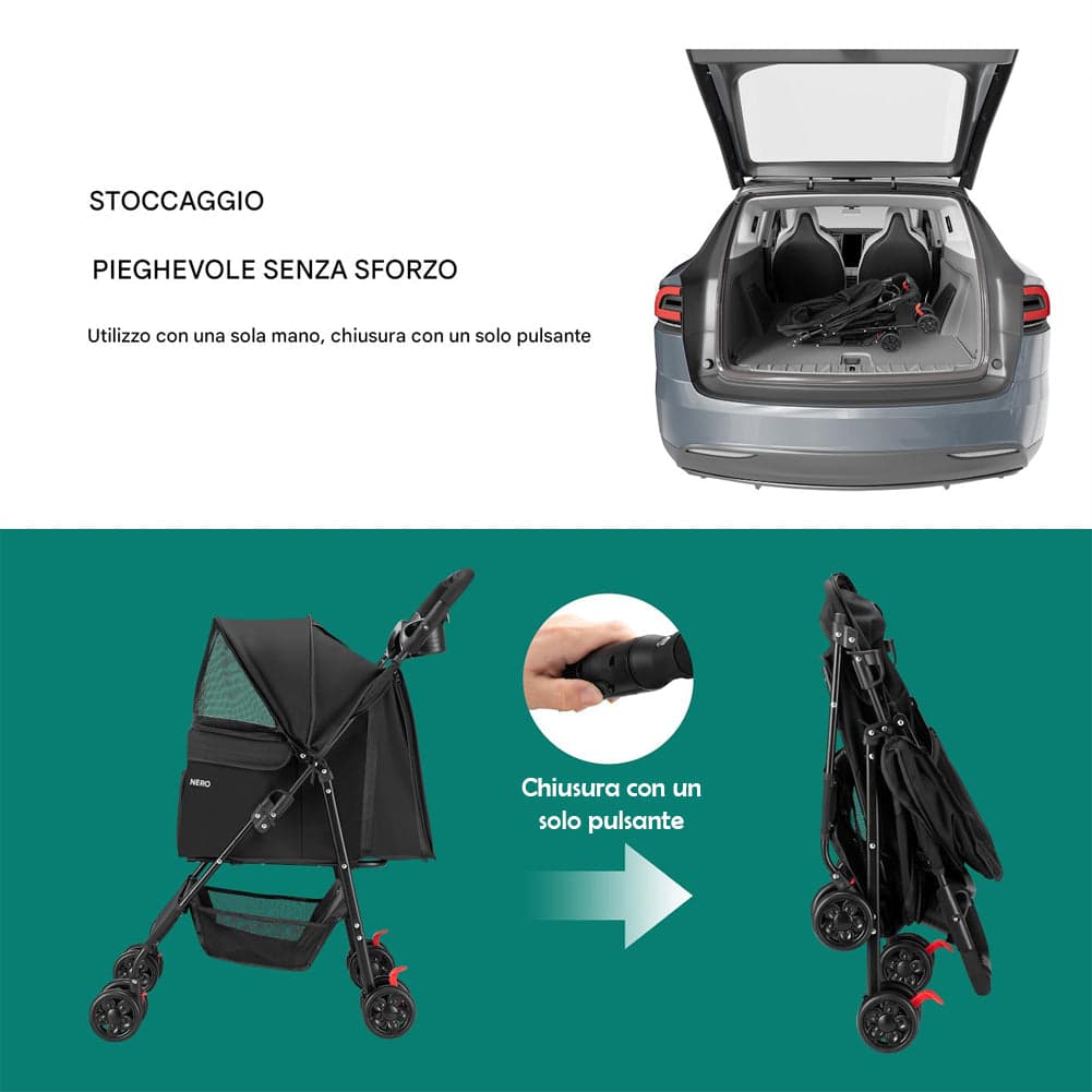 Passeggino per Cani e Gatti Carrozzina Animali Domestici Pieghevole Nero 30Kg in Passeggini Esplodia - Napoli, commercioVirtuoso.it