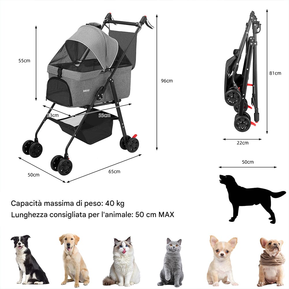 Passeggino per Animali Domestici Cestello Rimovibile Carrozzina Cani Gatti Grigio in Passeggini Esplodia - Napoli, commercioVirtuoso.it